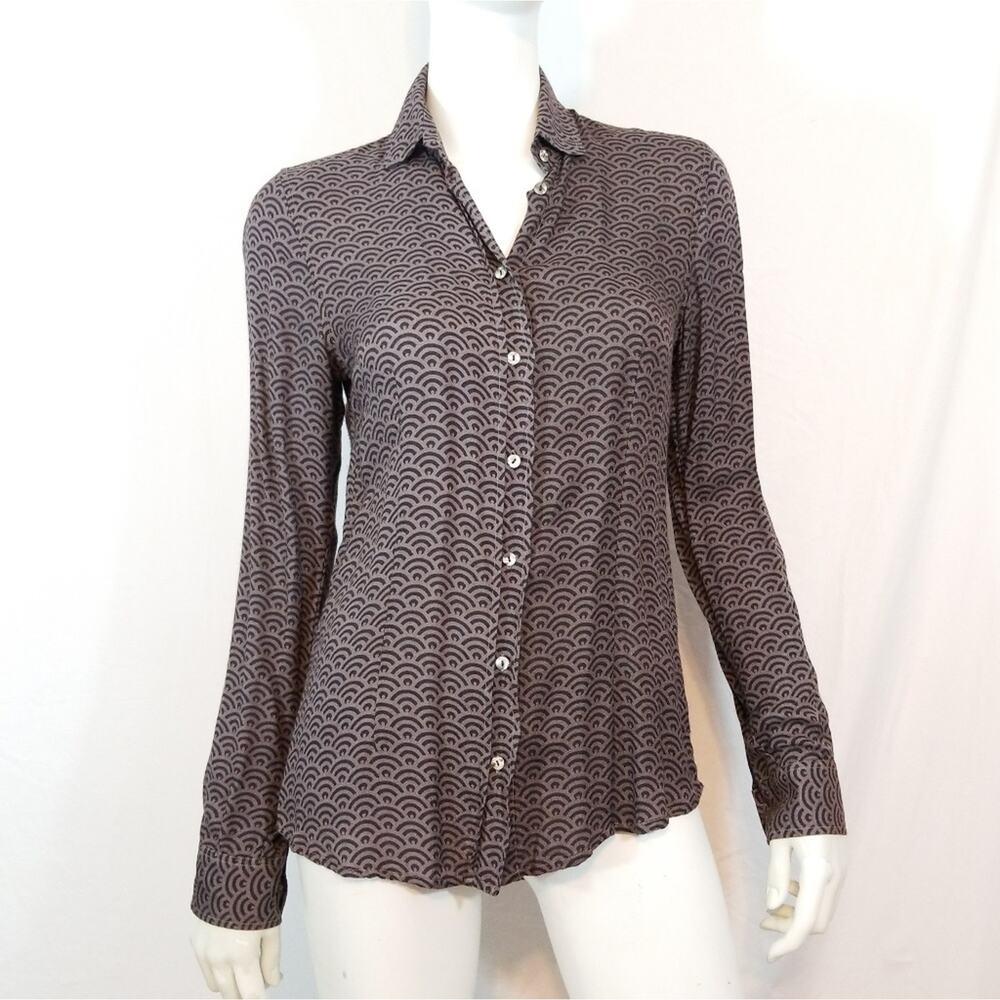 Diega Geo Rainbow Button Front Shirt Black Gray M